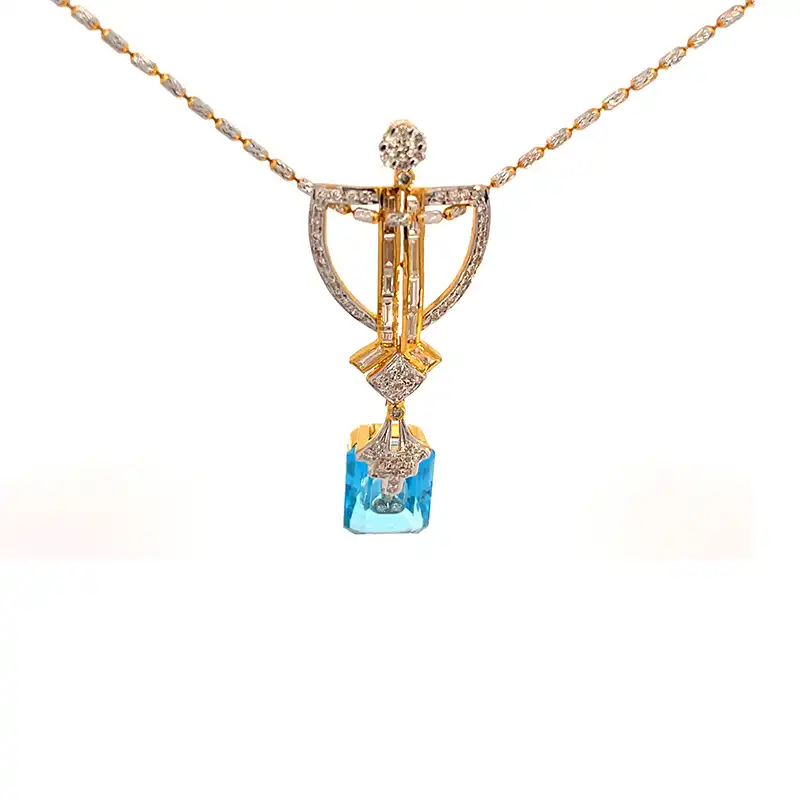 Pendant Set Blue Topaz, Diamond in 18K Gold